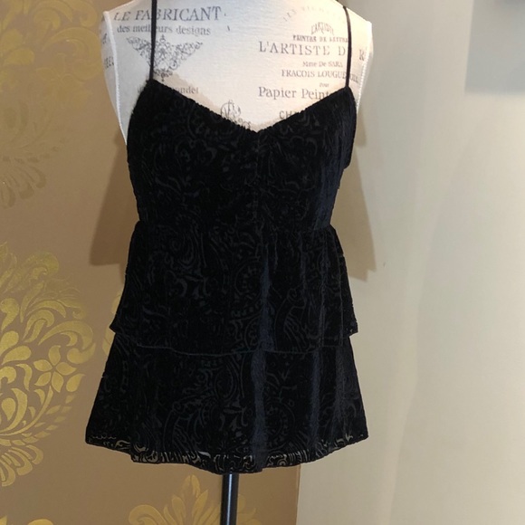 INC International Concepts Tops - INC  Black Velvet Ruffle Blouse Size 8